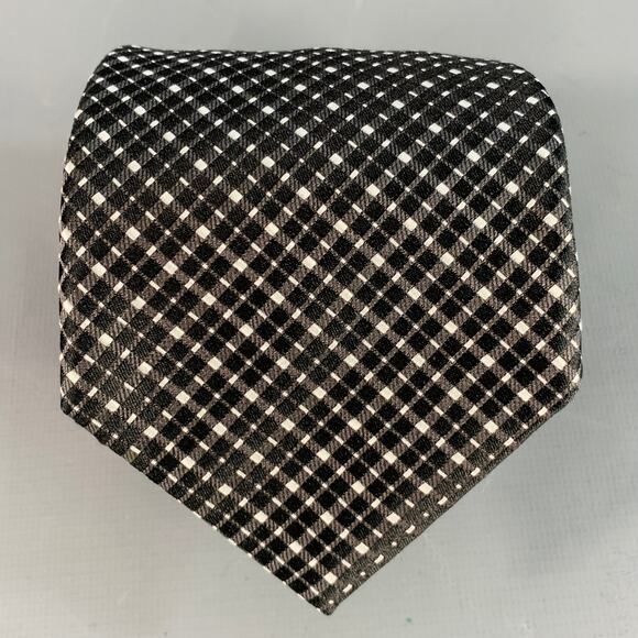 CANALI Black White Plaid Silk Tie - Picture 1 of 5